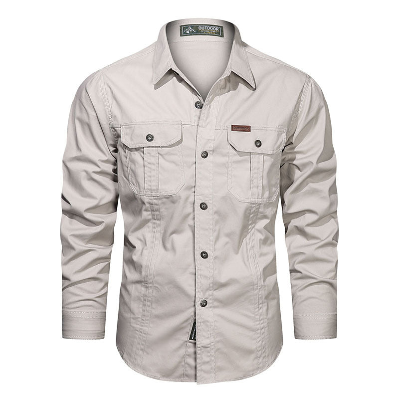 Men's Long Sleeve Cotton Casual Solid Color Shirt
